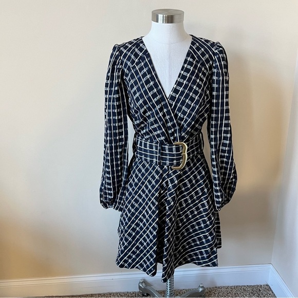 New! Tanya Taylor Nicola Puff-Sleeve Belted Check Mini Dress nwt 17334 - Picture 5 of 15